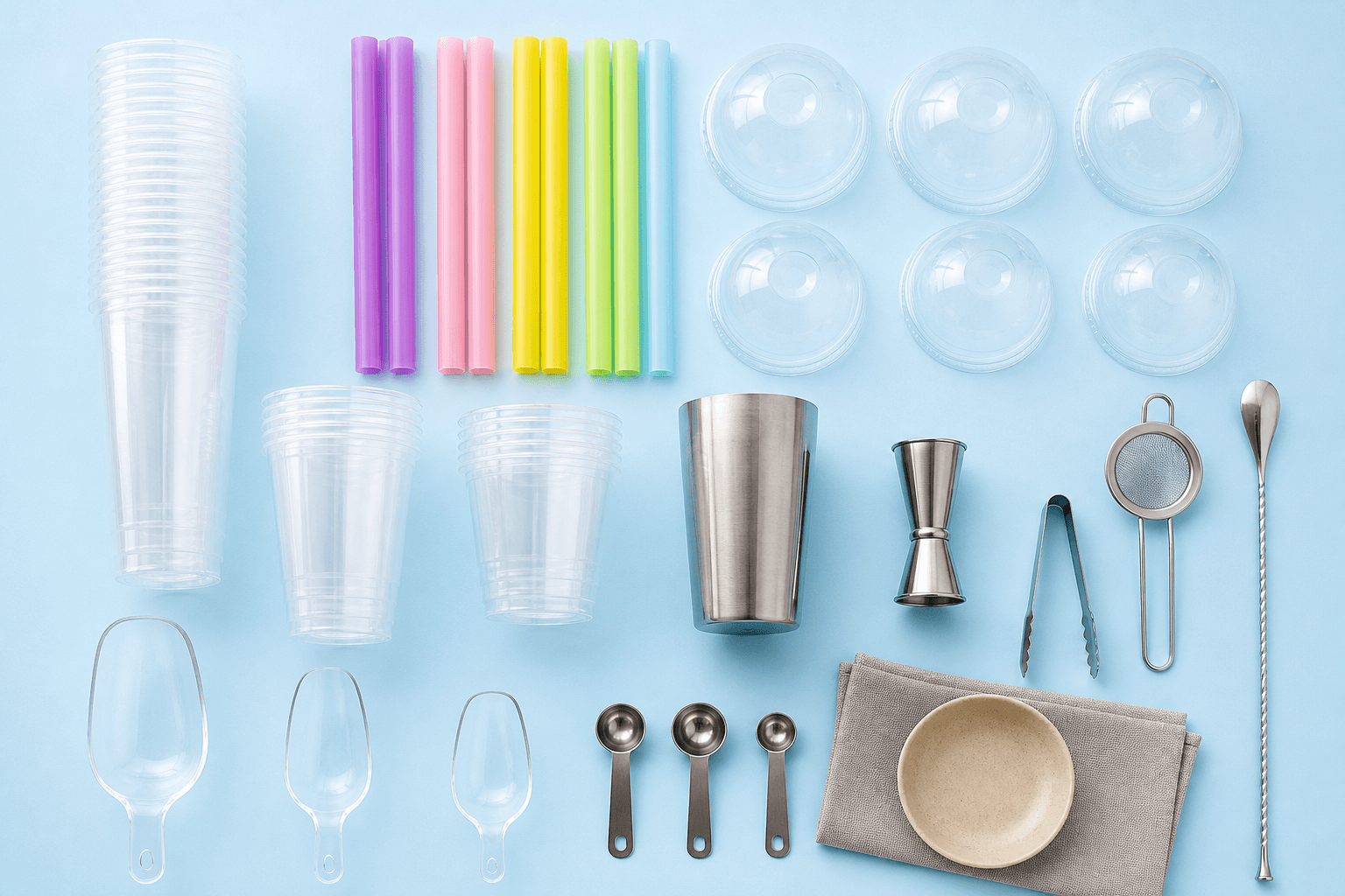 Vasos, pitillos y utensilios para servir bebidas