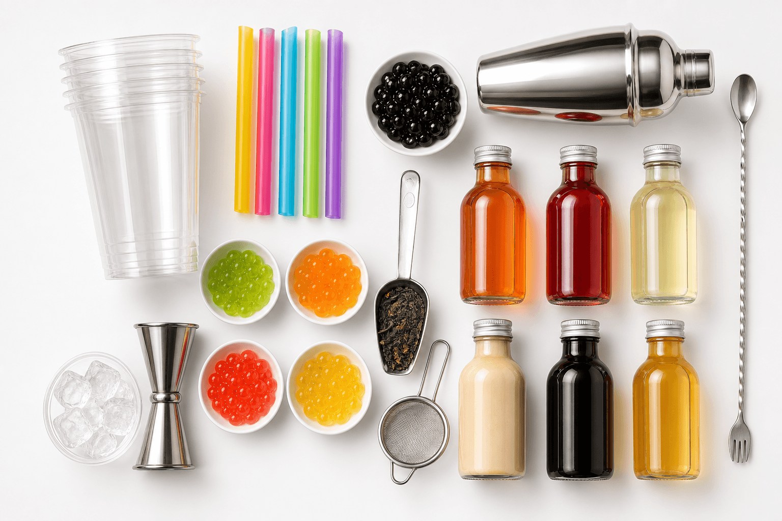 Kit de insumos y utensilios para preparar bubble tea